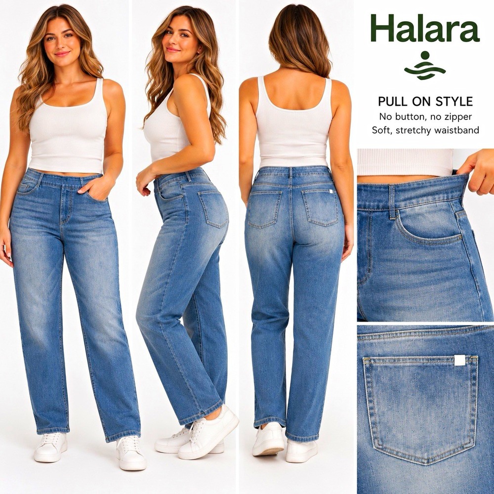 Halara Flex Denim Women's Straight Pull-On Jeans Petite PXL 32x29 Blue NWT